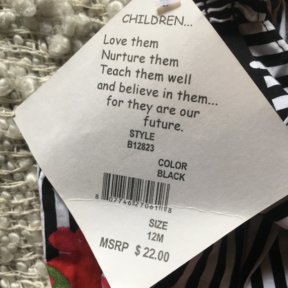 NEW Baby's Black & White Floral Striped Dress 12M - Picture 6 of 6